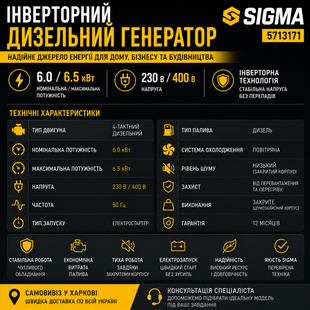 Инверторный дизельный генератор SIGMA 6.0/6.5 кВт (230/400В, электрозапуск, закрытый корпус) 5713171 5713171 фото