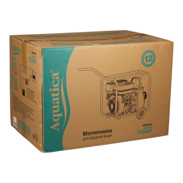 Мотопомпа 7.5 л.с. Hmax 28м Qmax 70м&sup3;/год (4-х тактний) для брудної води AQUATICA 772537 772537 фото